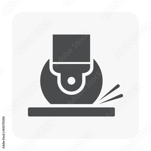 Material cutting vector icon. Power tool for construction. May called angle grinder or disc grinder. Industrial machine or equipment for professional to cut tile, concrete, stone, wood or steel.
