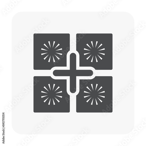 Tile spacer vector icon. Cross shape plastic for tiler worker using in construction and renovation work. To installation in gap of ceramic tile on floor and wall in bathroom, kitchen of home building.