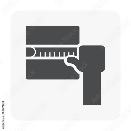 Floor construction vector icon. Consist of measuring tape, ceramic tile and tiler. That hand tool,  construction material and worker to install, laying, repair, renovation in bathroom, kitchen of home