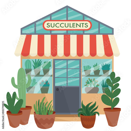 Flat house plant shop. Vector succulent plants market flat illustration