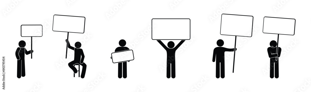 people icon, picket illustration, silhouette of man with banner people icon, picket illustration, silhouette of man with banner