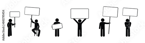 people icon, picket illustration, silhouette of man with banner