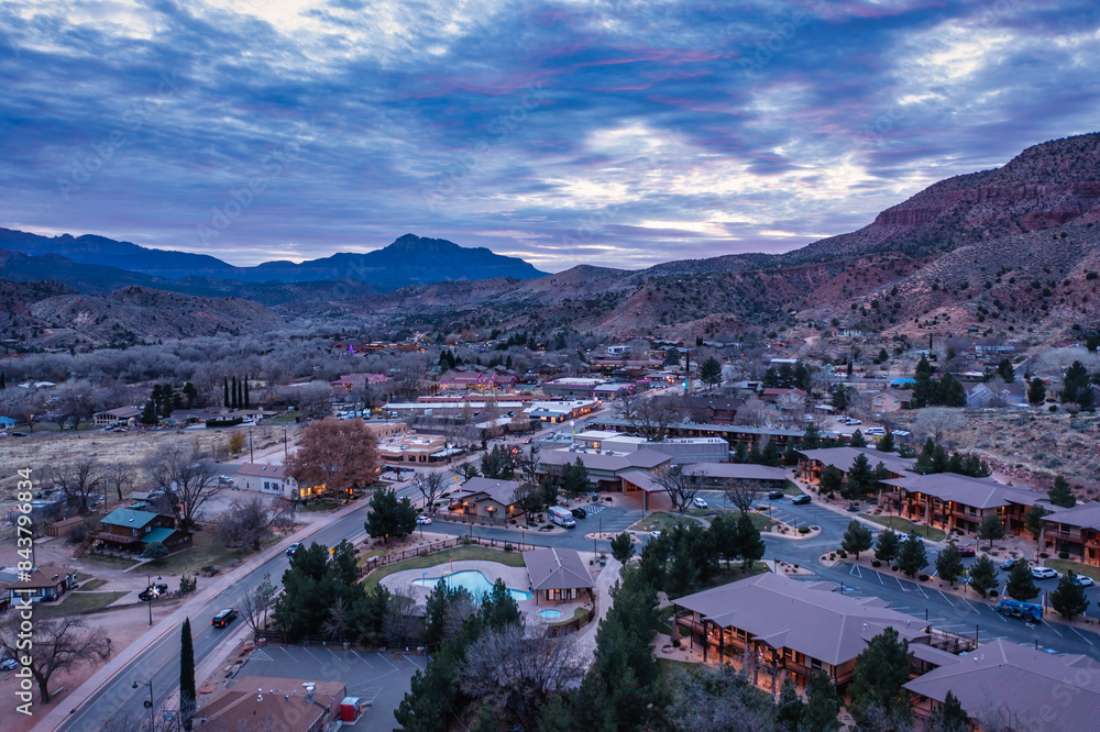 Fototapeta premium Springdale Utah, the entrance to Zion National Park.