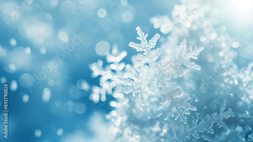  Winter background blue with snow and snowflakes