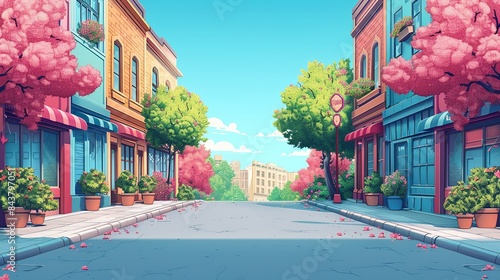 An empty, desolate street gradually transforming into a lively, bustling marketplace, symbolizing the transformation from nothing to a hub of success. Clipart illustration style, clean, Minimal,