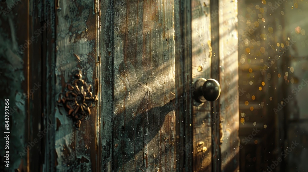 Antique door and its handle Sunlight coming in Gently blurred Not in the middle Antique door and its handle Sunlight coming in Gently blurred Not in the middle