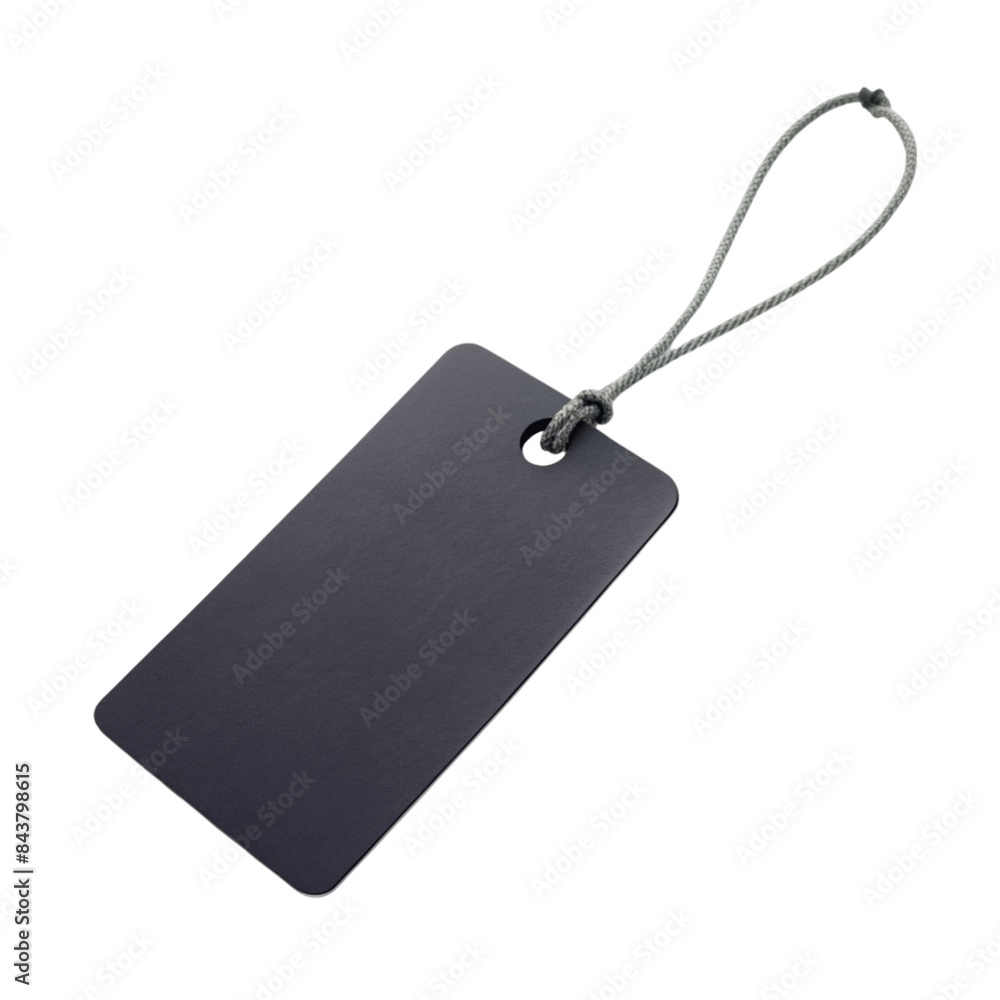 Fototapeta premium Blank black price tag with string isolated on transparent background.