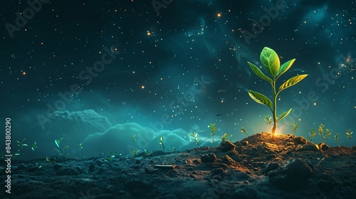 A single seed floating in space, landing on a planet, and growing into a vast, vibrant ecosystem, representing the journey from nothingness to a thriving success. Clipart illustration style, clean,