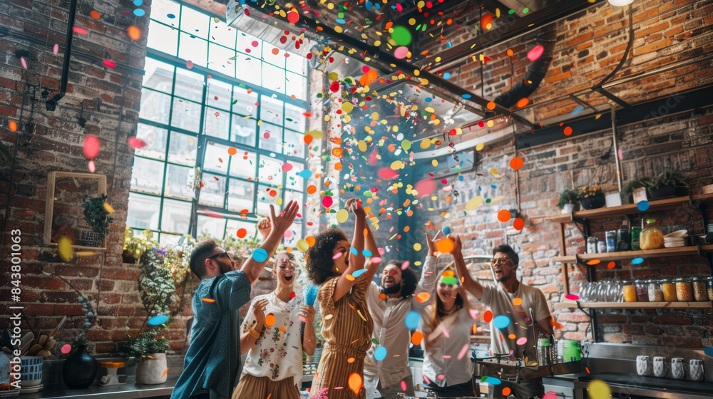 Naklejka premium The group celebrating party