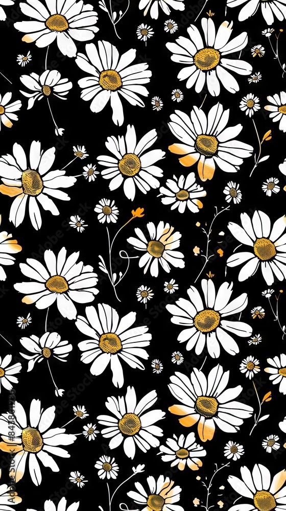 White Daisies on a Black Background Pattern White Daisies on a Black Background Pattern