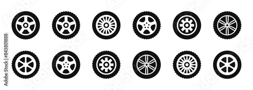 Black rubber wheel tire set icon vector illustration.