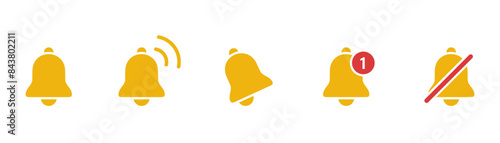 Social media reminder icons. Notification bell icon set. Vector illustration. Isolated on white.