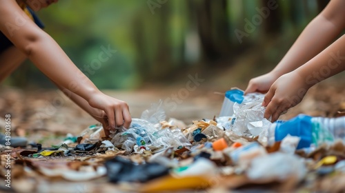 photo of hands collecting trash from the streets and recycling it into new useful materials to highlight the importance of each person's actions. Preserving the environment.