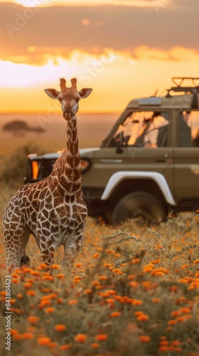 Giraffe standing in a field, wildlife safari photo