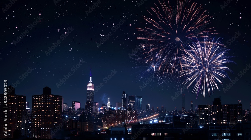 Celebratory Fireworks Display Over City Skyline at Night for Independence Day Poster Design Celebratory Fireworks Display Over City Skyline at Night for Independence Day Poster Design