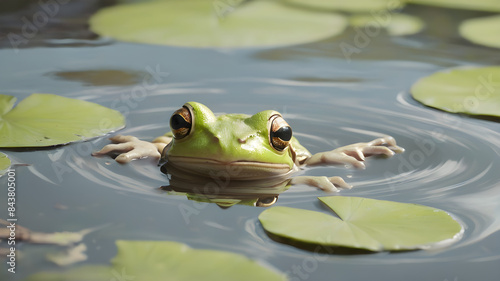 A frog is playing in the water © Malik