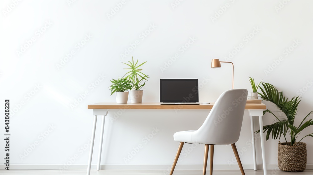 Home office with laptop and ergonomic chair, isolated on white background, comfortable and stylish, highquality visuals, copy space Home office with laptop and ergonomic chair, isolated on white background, comfortable and stylish, highquality visuals, copy space