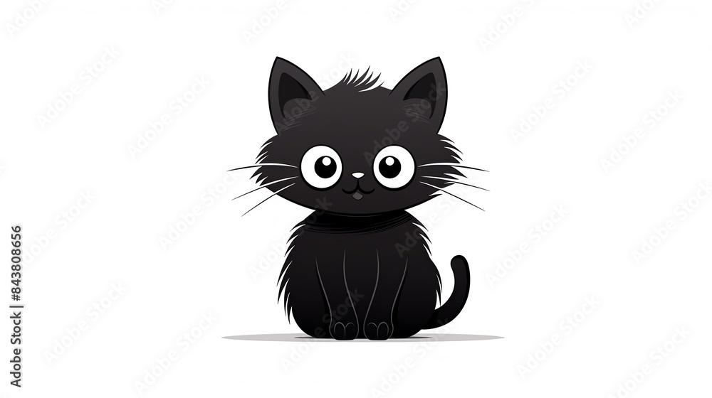 A charming doodlestyle illustration of a sitting cat with whiskers and wide eyes, created with clean lines and minimalistic design, on a white background A charming doodlestyle illustration of a sitting cat with whiskers and wide eyes, created with clean lines and minimalistic design, on a white background