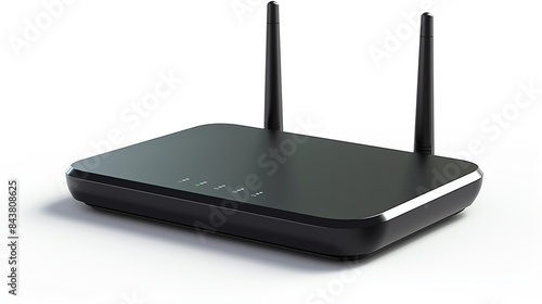 WiFi router with strong signal, isolated on white background, modern design, highquality visuals, copy space