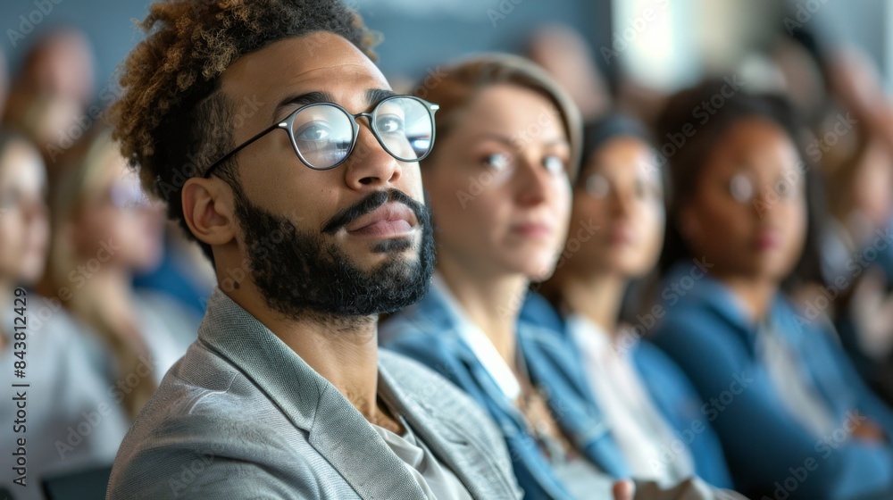 A diverse group attending a hydrogen fuel cell conference, listening attentively to a presentation. A diverse group attending a hydrogen fuel cell conference, listening attentively to a presentation.