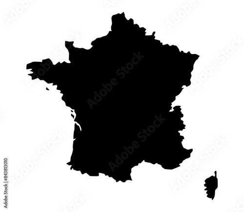 Vector map of France, a country in Western Europe. Detailed black silhouette, isolated on white background.