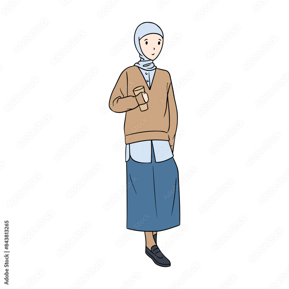 Hijab Girl Holding A Cup of Coffee