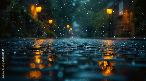 Rain falling softly on a cobblestone street