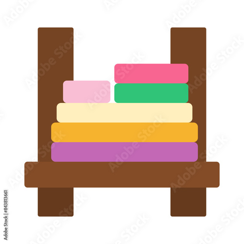 Towels. Cartoon terry cloth hanging on holder, rolled napkin and handkerchief in stack. Kitchen or bathroom hygienic fluffy fabric for wiping. Colorful domestic dishtowel. Vector textile toiletry