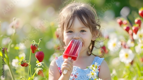 Summer Joy: A Child Enjoying a Fresh Strawberry Popsicle photo