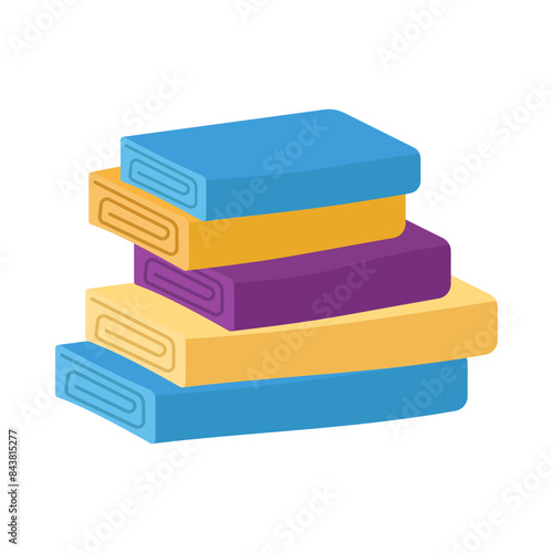 Towels. Cartoon terry cloth hanging on holder, rolled napkin and handkerchief in stack. Kitchen or bathroom hygienic fluffy fabric for wiping. Colorful domestic dishtowel. Vector textile toiletry