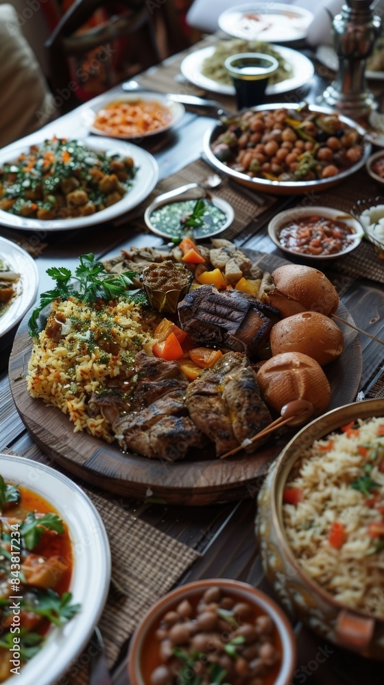 Several plates of food, arabic traditional meal
