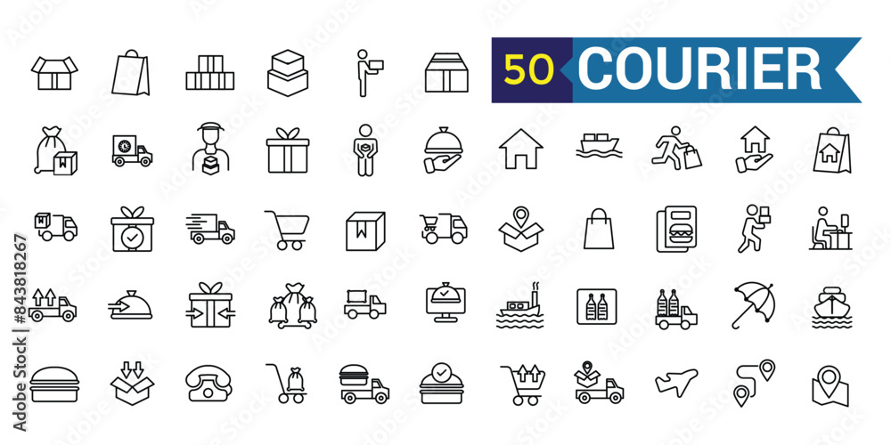 Courier icons set. Outline set of courier vector icons for ui design. Outline icon collection. Editable stroke. Courier icons set. Outline set of courier vector icons for ui design. Outline icon collection. Editable stroke.