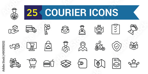 Courier icons set. Outline set of courier vector icons for ui design. Outline icon collection. Editable stroke.