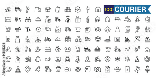 Courier icons set. Outline set of courier vector icons for ui design. Outline icon collection. Editable stroke.