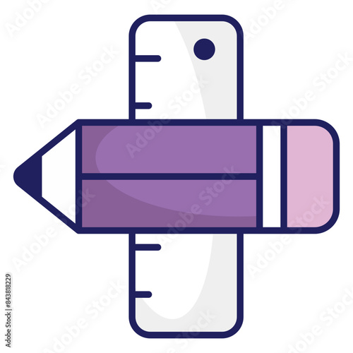 Pencil with scale, icon of stationery 