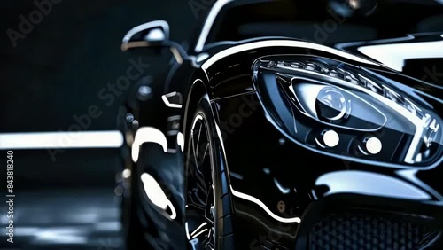 Shiny black car with black headlight