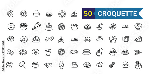 Croquette icons set outline vector. Baked ball. Potato food. Outline icon collection. Editable stroke.