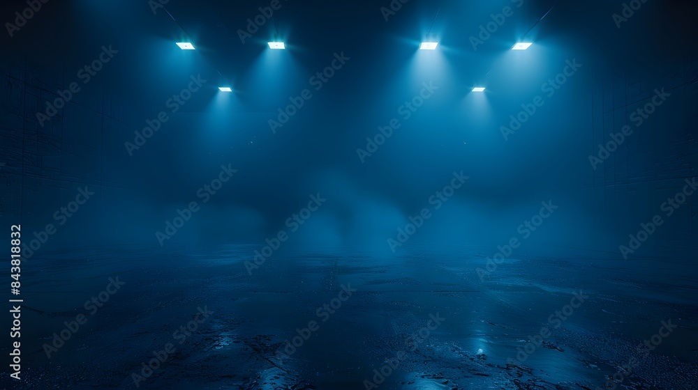 Fototapeta premium Dark empty street scene neon lights dark blue background