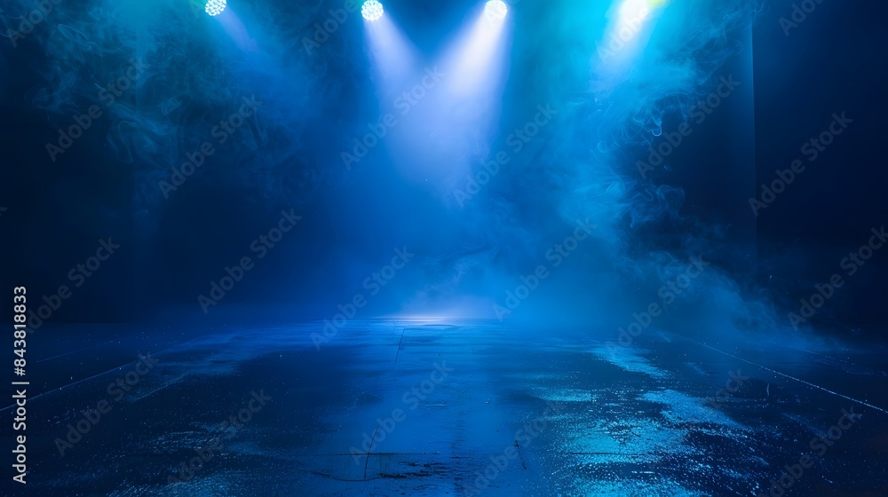 Dark empty street scene neon lights dark blue background Dark empty street scene neon lights dark blue background