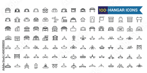 Hangar icons set. Outline set of hangar vector icons for ui design. Outline icon collection. Editable stroke.