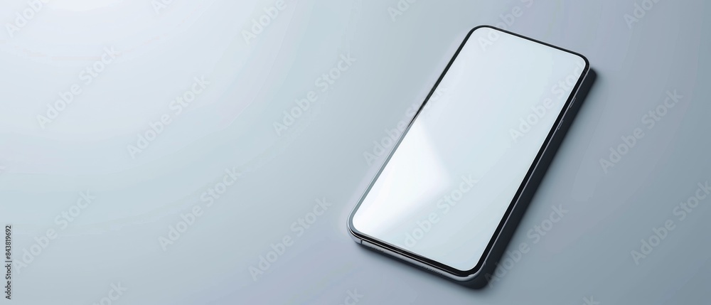Sleek modern smartphone with blank white screen on minimalist gray background, ideal for tech and electronics concepts. Sleek modern smartphone with blank white screen on minimalist gray background, ideal for tech and electronics concepts.