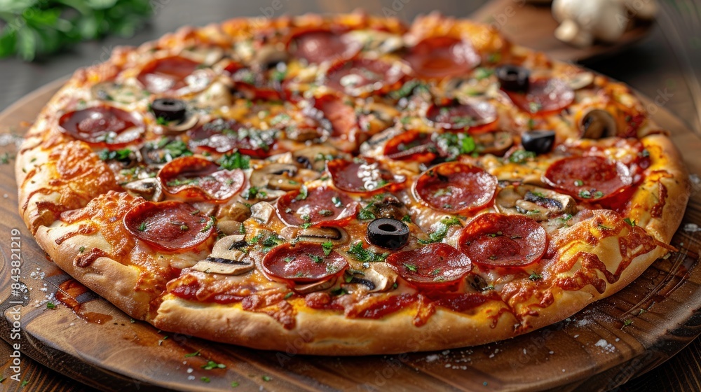 Cheese pizza with olives and mushrooms Cheese pizza with olives and mushrooms