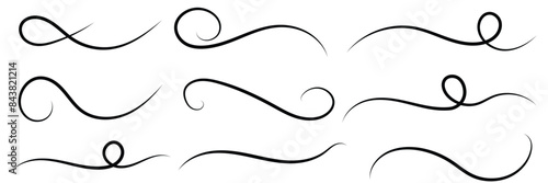 Hand drawn collection of curly swishes, swashes, swoops. Calligraphy swirl. Highlight text elements. Vector illustration.