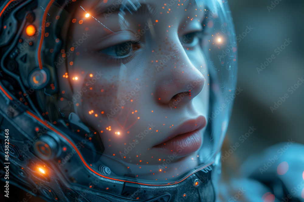 Portrait of a beautiful girl wearing a virtual reality helmet. Portrait of a beautiful girl wearing a virtual reality helmet.