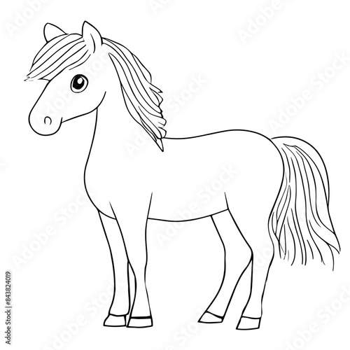 Horse, black lines on white, coloring page, illustration.
