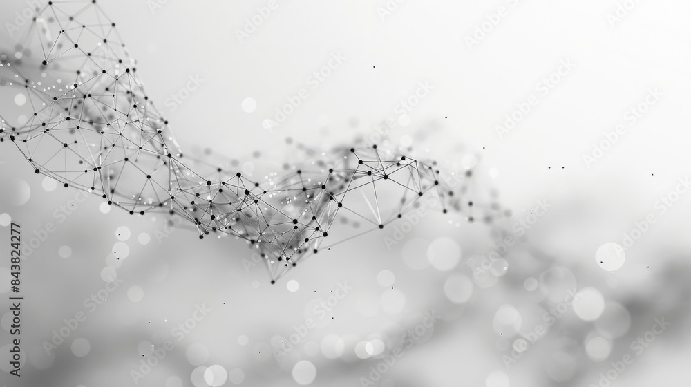 A network of lines forms a three-dimensional structure, with dots appearing to float in space. A network of lines forms a three-dimensional structure, with dots appearing to float in space.