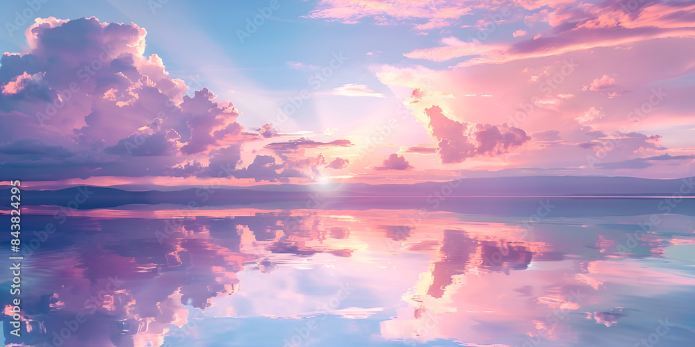 Fototapeta premium sunset over the lake with cloudy background