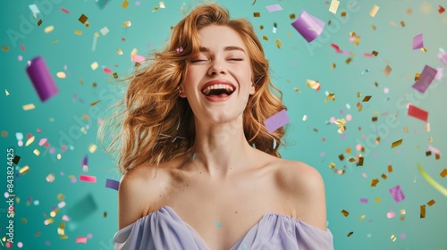 The happy woman with confetti photo