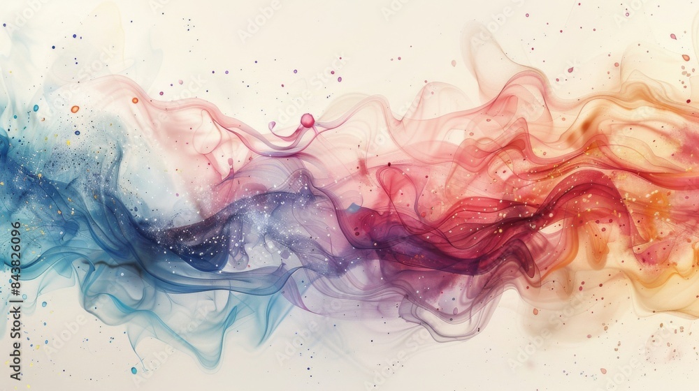 Fototapeta premium A network of watercolor splashes and delicate lines creates a flowing and dreamlike abstract visualization.