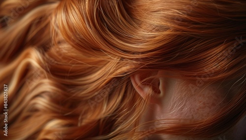 Close-Up of Vibrant Red Hair with Soft Waves and Natural Texture  Highlighting the Rich Color and Intricate Details of Each Strand  Perfect for Beauty  Fashion  and Hair Care Themes